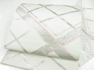リサイクル　袋帯　西陣織　竹菱文　プラチナ箔